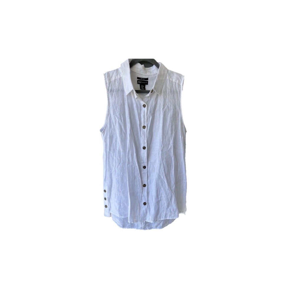 Jones New York 100% Linen Top Women's Small White Button Up Tunic Lightweight